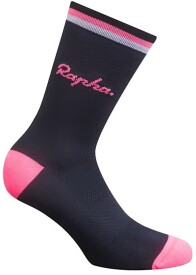 Cyklistické ponožky Rapha Logo Socks - Dark Navy / High-Vis Pink / White