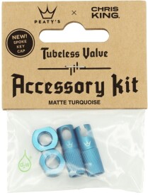 Příslušenství pro bezdušové ventilky Peaty's X Chris King (MK2) Turquoise Tubeless Valves Accessory Kit